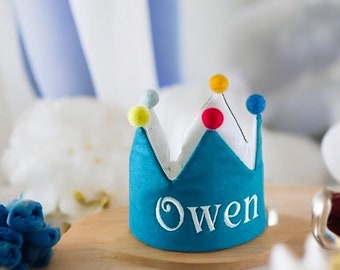 Personalized Linen Birthday Crown/Custom Name Crown /First Birthday Crown/Teal.
