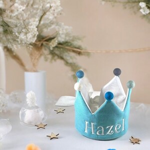 Personalized Linen Birthday Crown/Custom Name Crown /First Birthday Crown/Blue.