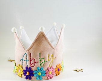 Pink Personalized Crown Custom Name Crown Girl Birthday Crown Kids Party Crown.