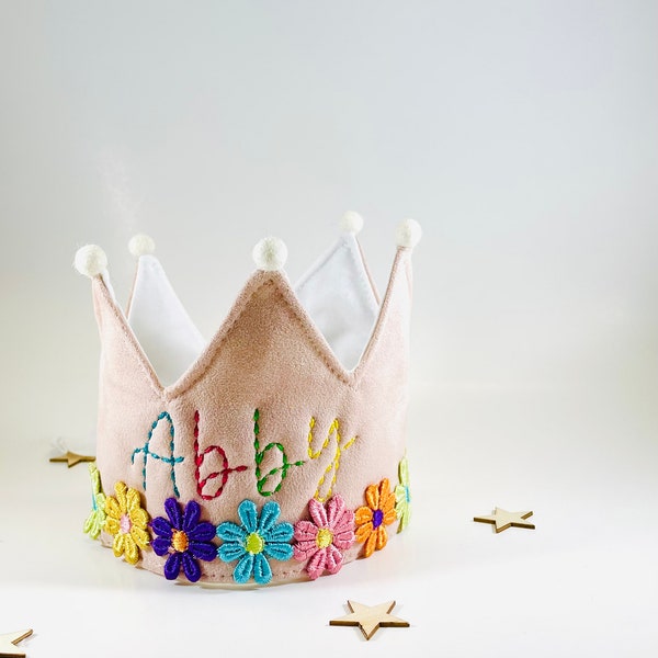 Pink Personalized Crown Custom Name Crown Girl Birthday Crown Kids Party Crown.