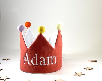 Personalized Linen Birthday Crown/Custom Name Crown /First Birthday Crown/Orange.