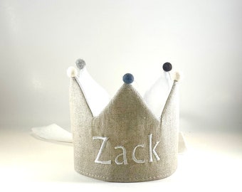 Personalized Linen Birthday Crown/Custom Name Crown /First Birthday Crown.