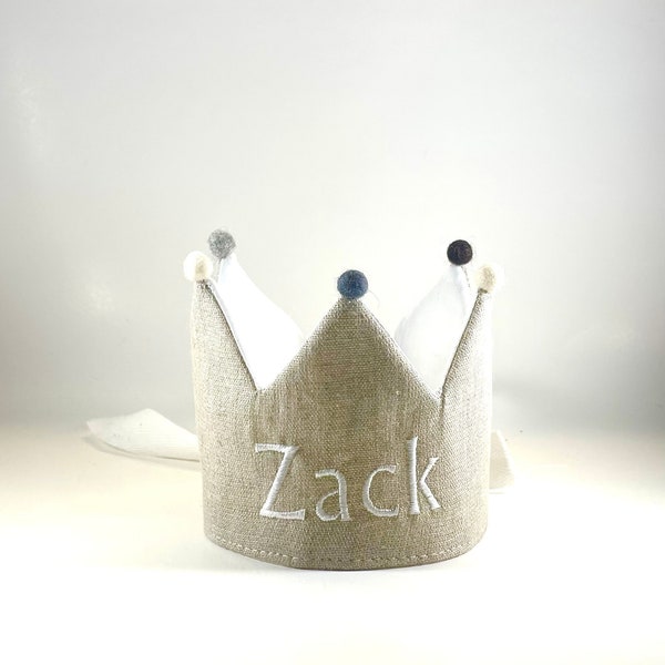 Personalized Linen Birthday Crown/Custom Name Crown /First Birthday Crown.