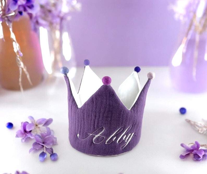 Purple Personalized Birthday Crown/Custom Name Crown /First Birthday Crown/Party Crown. image 1