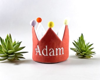 Personalized Linen Birthday Crown/Custom Name Crown /First Birthday Crown/Orange.