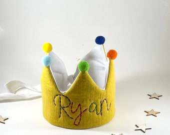 Personalized Birthday Crown/Custom Name Crown /First Birthday Crown/Mustard.