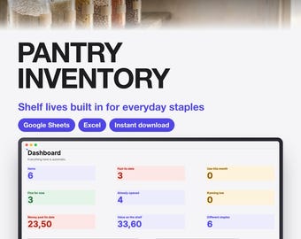 Pantry Inventory Template for Google Sheets and Excel | Expiry Date Tracker with Use First List | Instant Download