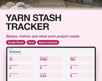 Yarn Stash Tracker Template for Google Sheets and Excel | Knitting Inventory and Project Log | Download