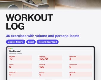 Workout Log Template for Google Sheets and Excel | Gym Tracker with Volume and Personal Bests | Download