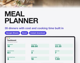 Meal Planner Template for Google Sheets and Excel | Weekly Menu with Cost per Portion | Instant Download
