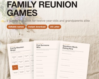 Family Reunion Games Printable | 8 Game Bundle with Editable Names | Bingo, Find Someone Who, Family Tree | Instant Download
