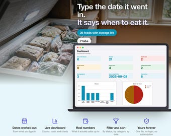 Freezer Inventory Template for Google Sheets and Excel | Frozen Food Tracker with Eat First List | Instant Download