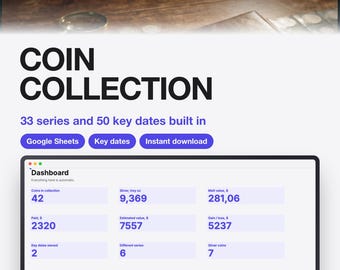 Coin Collection Inventory Template for Google Sheets | Value Tracker with Silver Price and Grades | Download