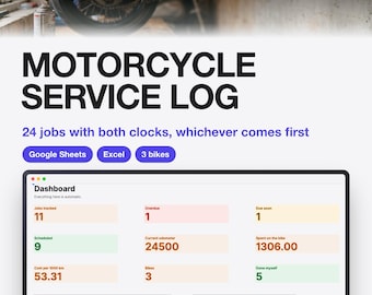 Motorcycle Service Log Template for Google Sheets and Excel | Maintenance Tracker with Chain, Valves and Mileage | Instant Download