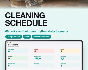 Cleaning Schedule Template for Google Sheets and Excel | Daily Weekly Monthly Chore Chart | Instant Download