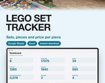 Brick Set Collection Tracker Template for Google Sheets and Excel | Price Per Piece and Set Inventory | Download