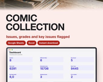 Comic Book Collection Tracker Template for Google Sheets and Excel | Grading and Value Inventory | Download