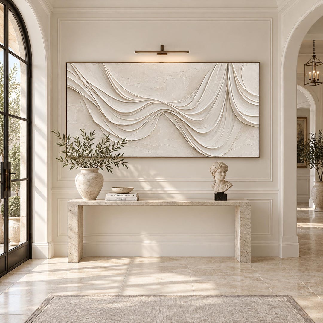 3D White Textured Wall Art Flowing Sculptural Abstract Painting Hand 