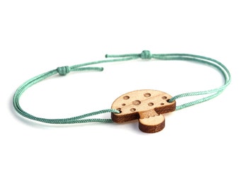 Bracelet Champignon - 25 couleurs - bracelet automne - réglable - bois d'érable gravé au laser - bijou unisexe - mixte - personnalisable