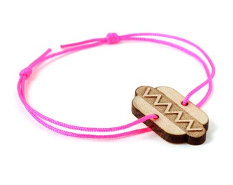 Hotdog bracelet - 25 colors - graphic hotdog - sandwich bangle - adjustable length - lasercut maple wood - unisex jewelry - customizable