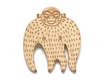 Monkey brooch made with lasercut wood - gorilla pin - orangutan jewelry - chimpanzee accessory - chimp gift - marmoset - jungle fauna