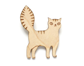 Broche Chat malicieux en bois d'érable - pin's matou découpé au laser - accessoire félin mignon - cadeau chaton