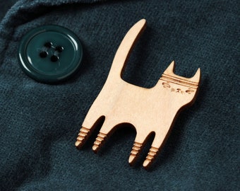 Broche Chat sportif en bois d'érable - pin's chaton découpé au laser - cadeau félin pour fan de fitness aérobic - minet gymnaste mignon