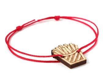 Bracelet Frites en bois - 25 couleurs - bracelet d'amitié - fast food - gravé au laser - bijou - réglable - personnalisable - cadeau amusant