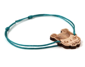 Judith bracelet - 25 colors - cute geek girl bangle - adjustable bracelet - lasercut maple wood - graphic character jewelry - customizable