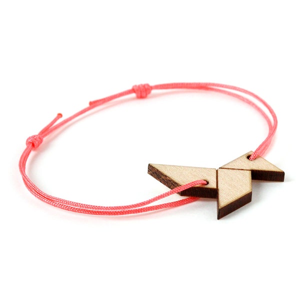 Bracelet Oiseau origami en bois gravé au laser - 25 couleurs au choix - cocotte en papier - longueur réglable - cadeau evjf