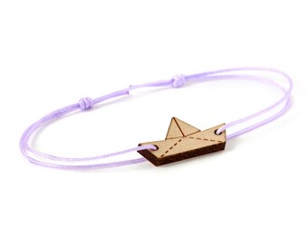 Origami boat bracelet - 25 colors - paper ship bangle - adjustable length - lasercut maple wood - graphic jewelry - unisex - customizable