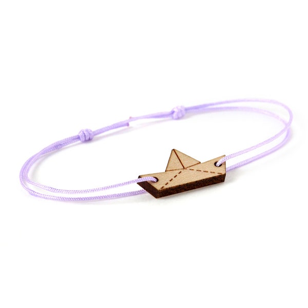 Bracelet Bateau origami - 25 couleurs - bateau en papier - longueur réglable - bois érable gravé au laser - bijou unisexe - personnalisable