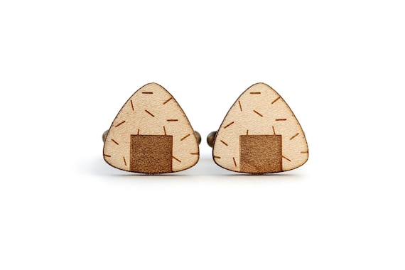 Onigiri cufflinks - asian food cuffs - sushi accessory - Japan - lasercut maple wood - jewelry for the groom - bestman - wedding accessory