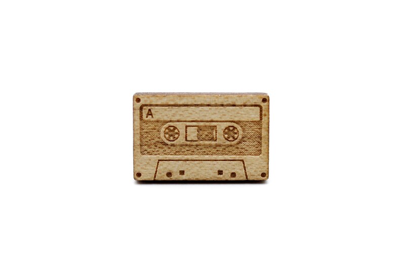 Audio tape ring lasercut maple wood graphic laser jewelry music accessory retro vintage 80's 90's OSFA adjustable image 2