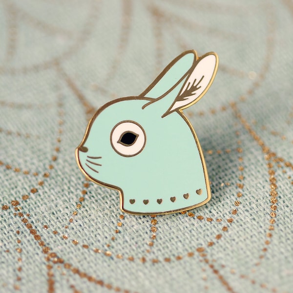 Pin's Lapin en métal doré et résine vert menthe - broche lapin de Pâques - bijou animal mignon - cadeau d'amitié - accessoire lapinou enfant