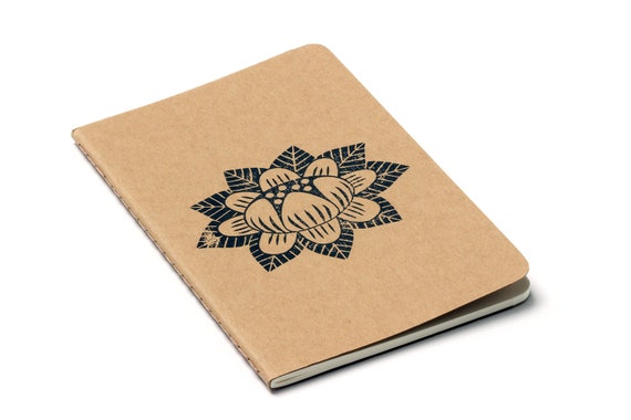 Flower Moleskine notebook - sketchbook handstamped with my illustration of a stylized flower - artist journal - A6 / small