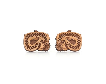 Dragon stud earrings in lasercut wood - floral pattern - fantastic beast jewelry for fantasy lover - mythology gift for her GOT fan