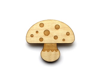 vintage hand carved wood mushroom shroom pin brooch brown hippie mod fungus flower power LSD acid trip cute toadstool fairy woodland alice