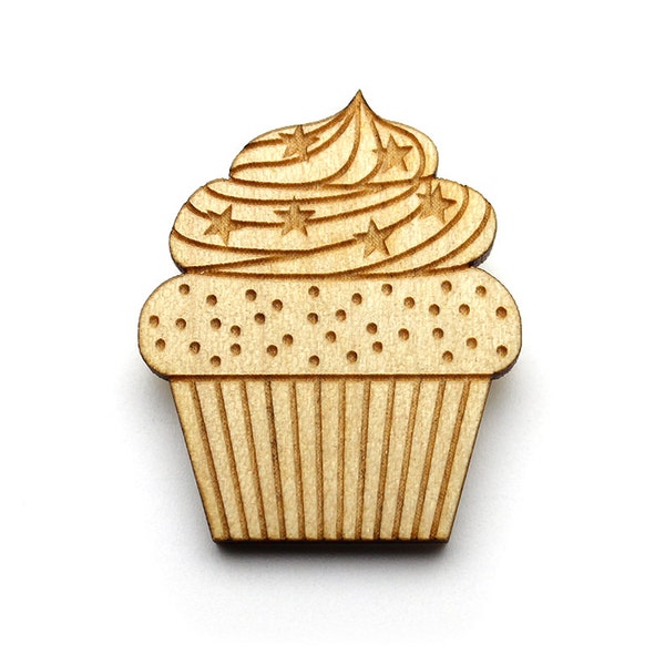 Broche Cupcake - broche muffin - bijou gâteau - pâtisserie - pâtissier - bois d'érable découpé au laser - broche graphique kitsch