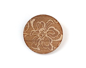 Round shaped brooch with lace pattern - wedding pin - vintage jewelry - retro jewellery - lasercut maple wood - romantic accessory