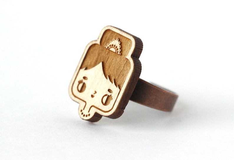 Audrey Hepburn ring glamour Hollywood character lasercut maple wood ring graphic jewelry tribute to Audrey Hepburn image 1