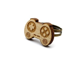 Controller ring - lasercut wood - adjustable ring - geek jewelry - joystick - video game accessory - lasercutting - graphic jewellery