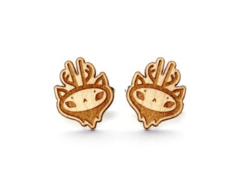 Wooden deer cufflinks - kitsch christmas reindeer accessory - stag jewelry - elk wedding gift for the groom or bestman - lasercut wood