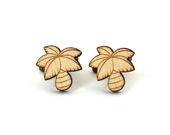 Palm tree cufflinks in lasercut maple wood - coconut California wedding - groom - best man - kitsch accessory tropical - paradise island