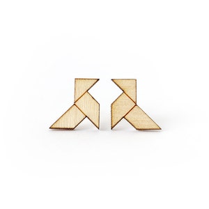 Origami bird studs tiny earrings mini jewelry graphic jewellery lasercut maple wood hypoallergenic surgical steel posts image 3