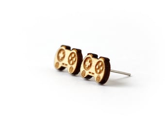Controller studs - videogame earrings - geek posts - tiny nerd jewelry - lasercut maple wood - hypoallergenic surgical steel