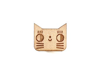 Cat pin - kitten brooch - cute animal badge - not another enamel pin - kawaii kitty - graphic accessory - lasercut maple wood - steel