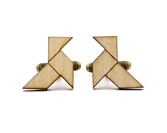 Boutons de manchette Cocotte ou otarie en bois gravé au laser - accessoire oiseau origami pour homme - bijou pour le marié