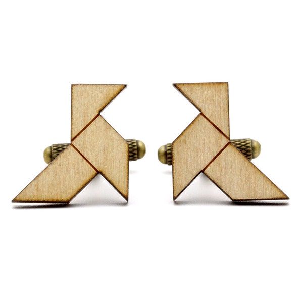 Boutons de manchette Cocotte ou otarie en bois gravé au laser - accessoire oiseau origami pour homme - bijou pour le marié