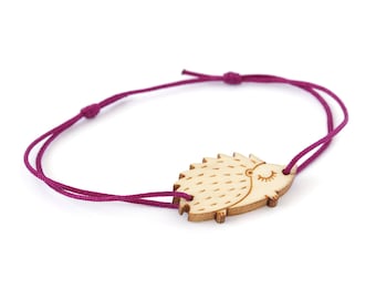 Bracelet Hérisson en bois d'érable gravé au laser - 25 couleurs - porc-épic - bijou pour amateur de la nature - taille réglable